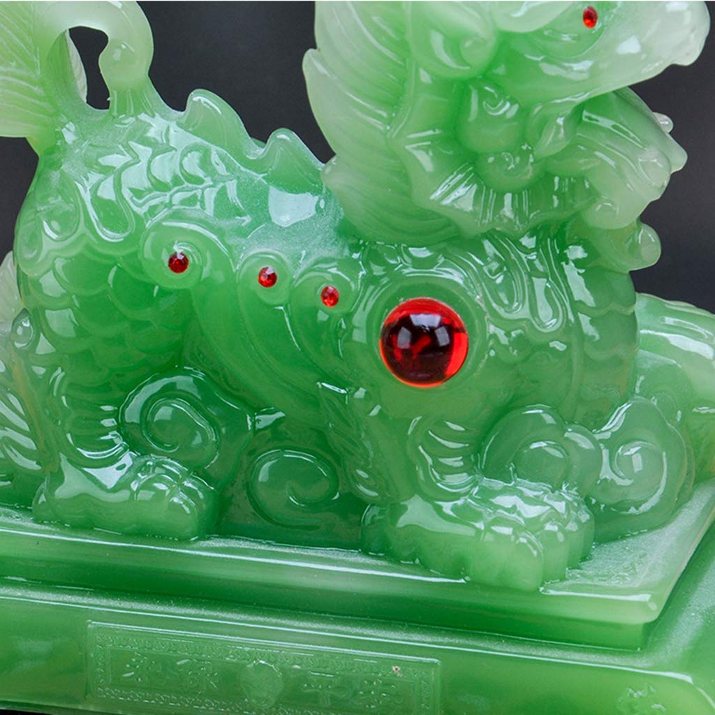 Ornamenti Feng Shui Statue Cinesi qilin/Chi Lin Kylin Resina Giada Pietra Decorazione Accessori Figurine, Ufficio Domestico e Decorazione Auto Regalo ricchezza buona Fortuna Scultura