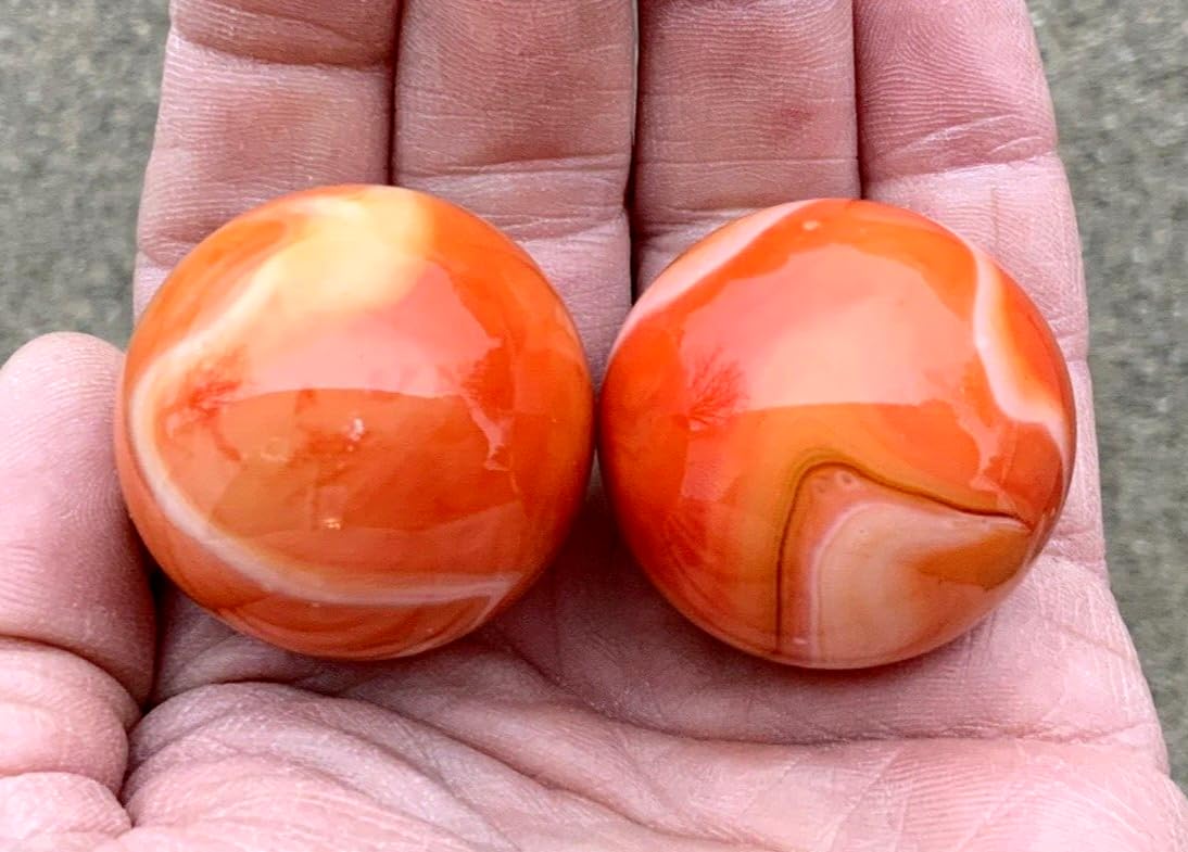 Big Game Toys 2 BOULDERS 35mm T-REX Marbles 1-3/8" Glass Ball Orange/White Giant Large Swirl