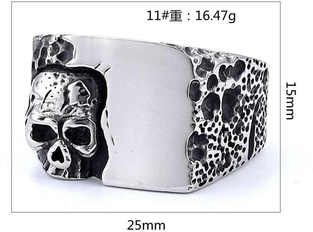 Skull Ring for Men, Stainless Steel Gothic Punk Statement Ring, Vintage Biker Band Jewelry for Men