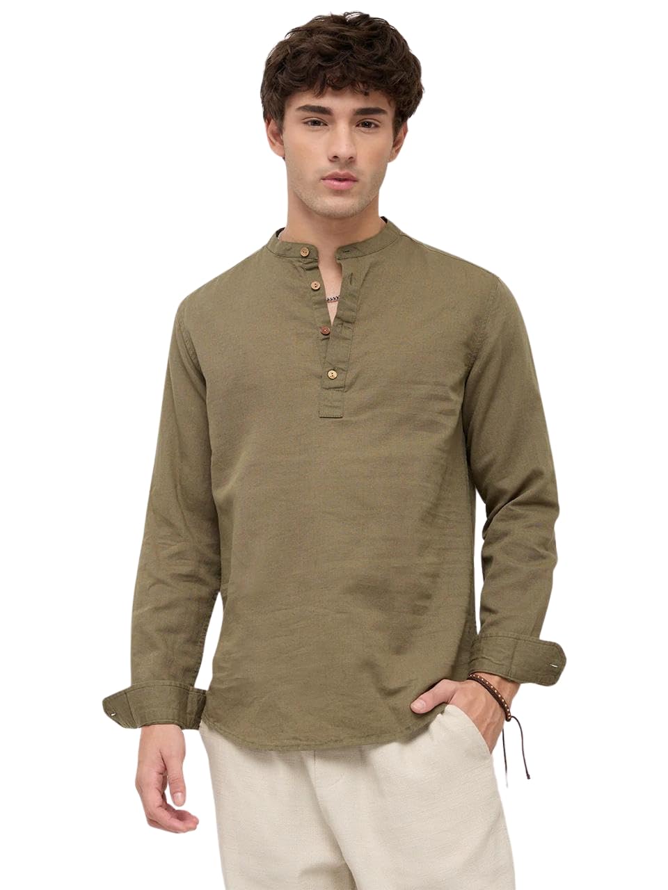 vastrado Luxe Olive Fine Sheer Linen Blend Kurta MK8580A-picture-53