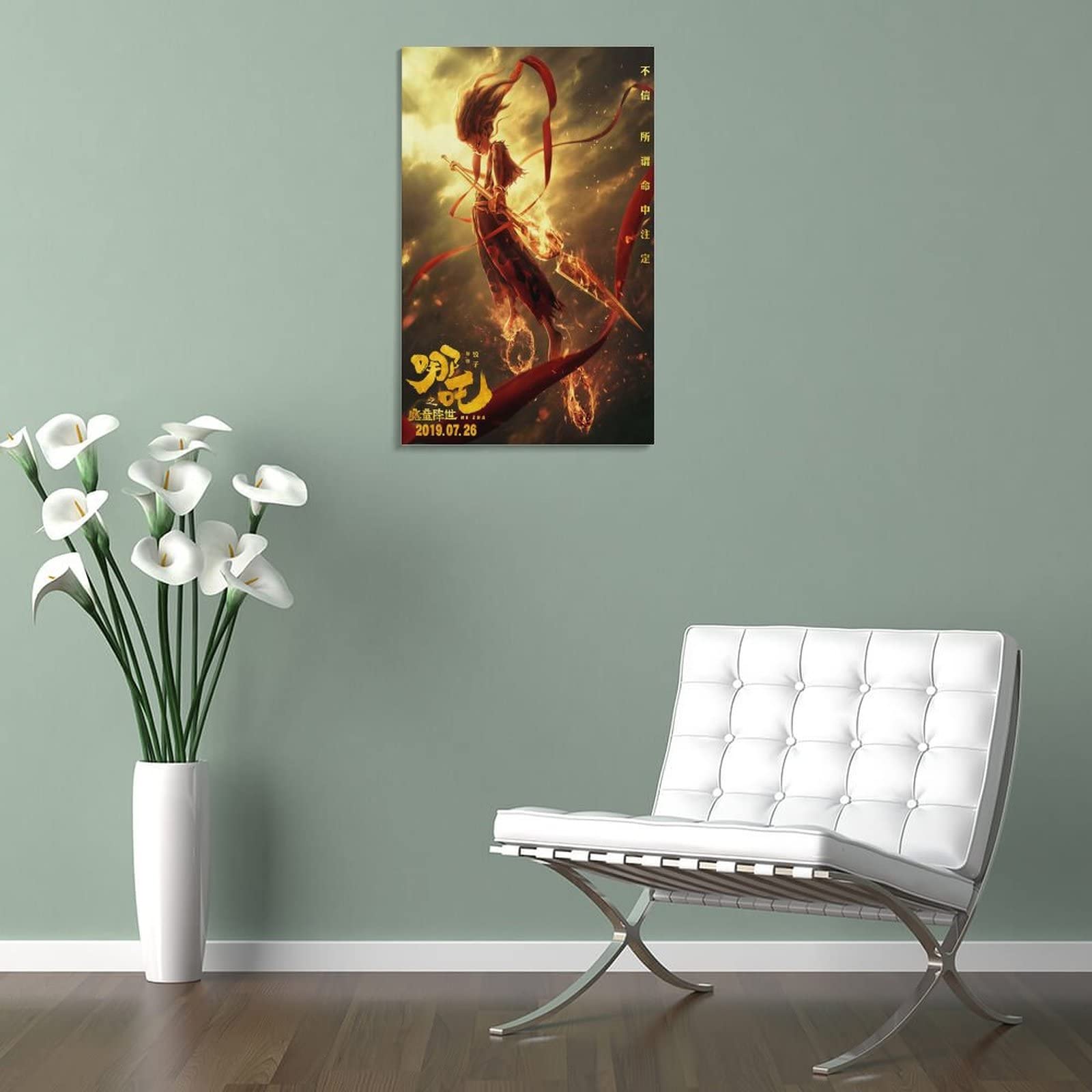 Poster di film anime, mito Nezha nascita del demone bambino, su tela, poster e parete con stampa artistica moderna per camera da letto, 50 x 75 cm