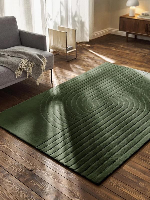 Hand Tufted Carpet 3x5 Feet Cut and Loop Finish That Gives it a Unique Carpet NZ Wool with Silk Abstract Design Non Slip Luxury Exclusive Carpet for Living Room Bedroom-image-1