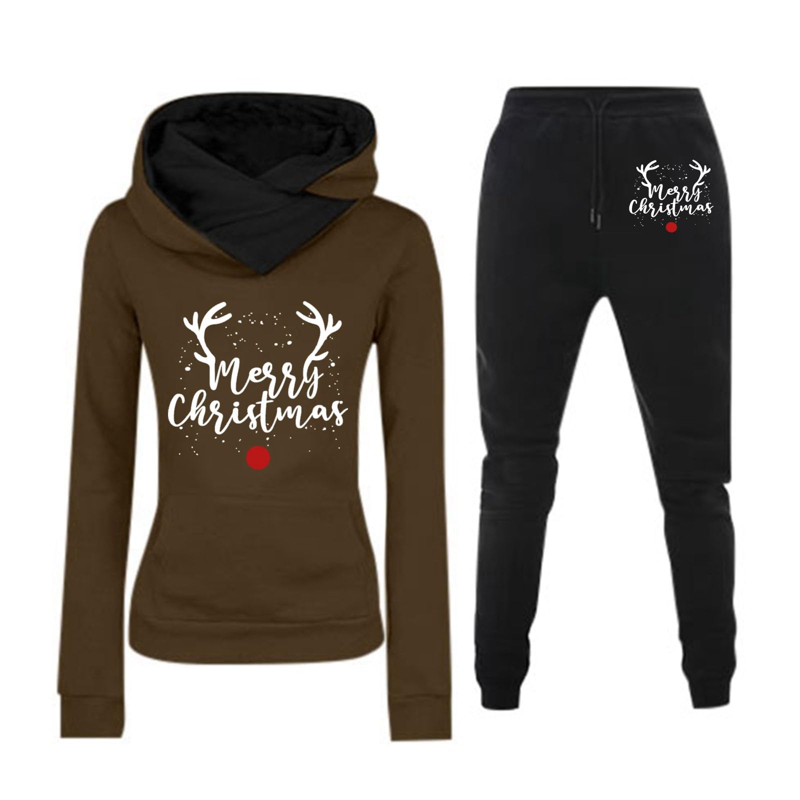 Ensemble de Sport à Capuche et Manches Longues pour Femme, Couleur Unie, décontracté, imprimé de Noël