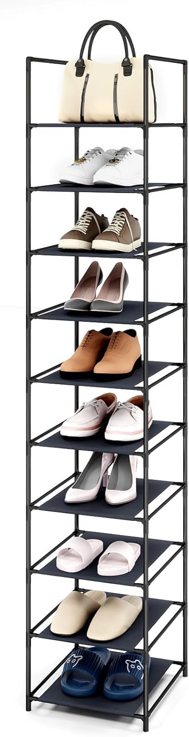 Sunnynest Shoe Rack 10 Tiers Vertical Shoe Metal Tall Small Narrow Space Saving Shoe Storage Organizer For Closet Entryway Garage Bedroom Cloakroom Rack 33X33x173cm