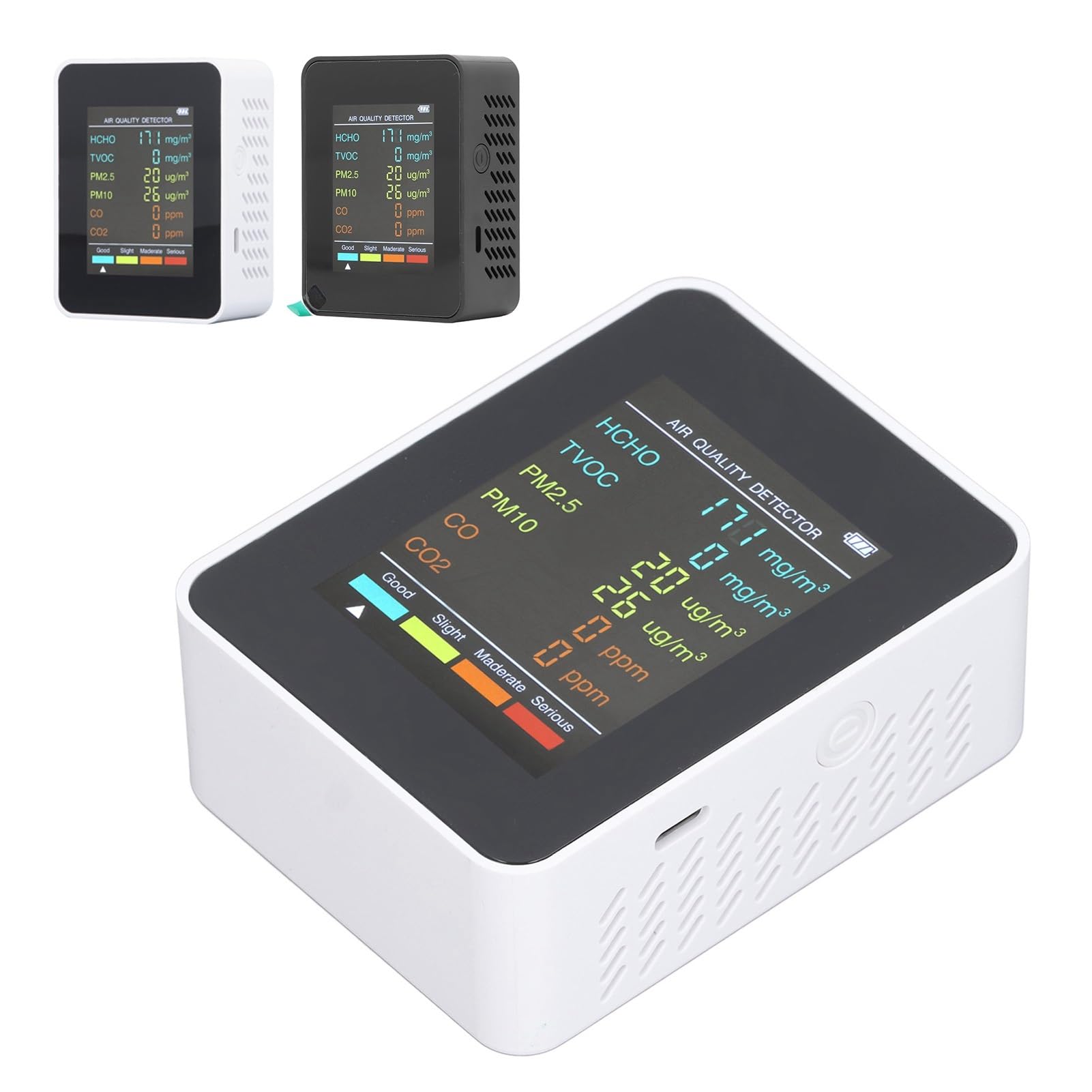 Detector de Calidad Monitor de Calidad del Aire, Pantalla LCD portátil con retroiluminación, Detector CO2 TVOC HCHO PM2.5 PM10 Alarma para Interiores,para el Hotel(White)