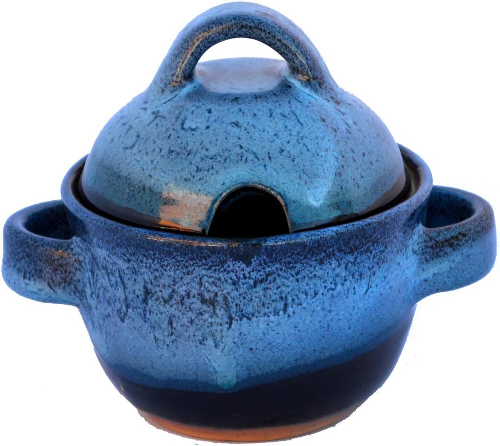 ALWAYS AZUL POTTERY 14 Oz. Sugar Jar with Hole in Waterfall Glaze - Handmade Ceramic Sugar Bowl - Handcrafted Glazed Canisters - Storage Container for Sugar, Spice and Condiments