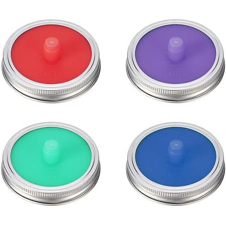 G.a HOMEFAVOR 4er Set Wasserdichtes, Kinderleichtes Silikon-Fermentations-Verschluss-Kit mit Edelstahlbändern für Einmachgläser, Fermentierende Gurkenglasdeckel für Gemüse, Sauerkraut, Kimchi