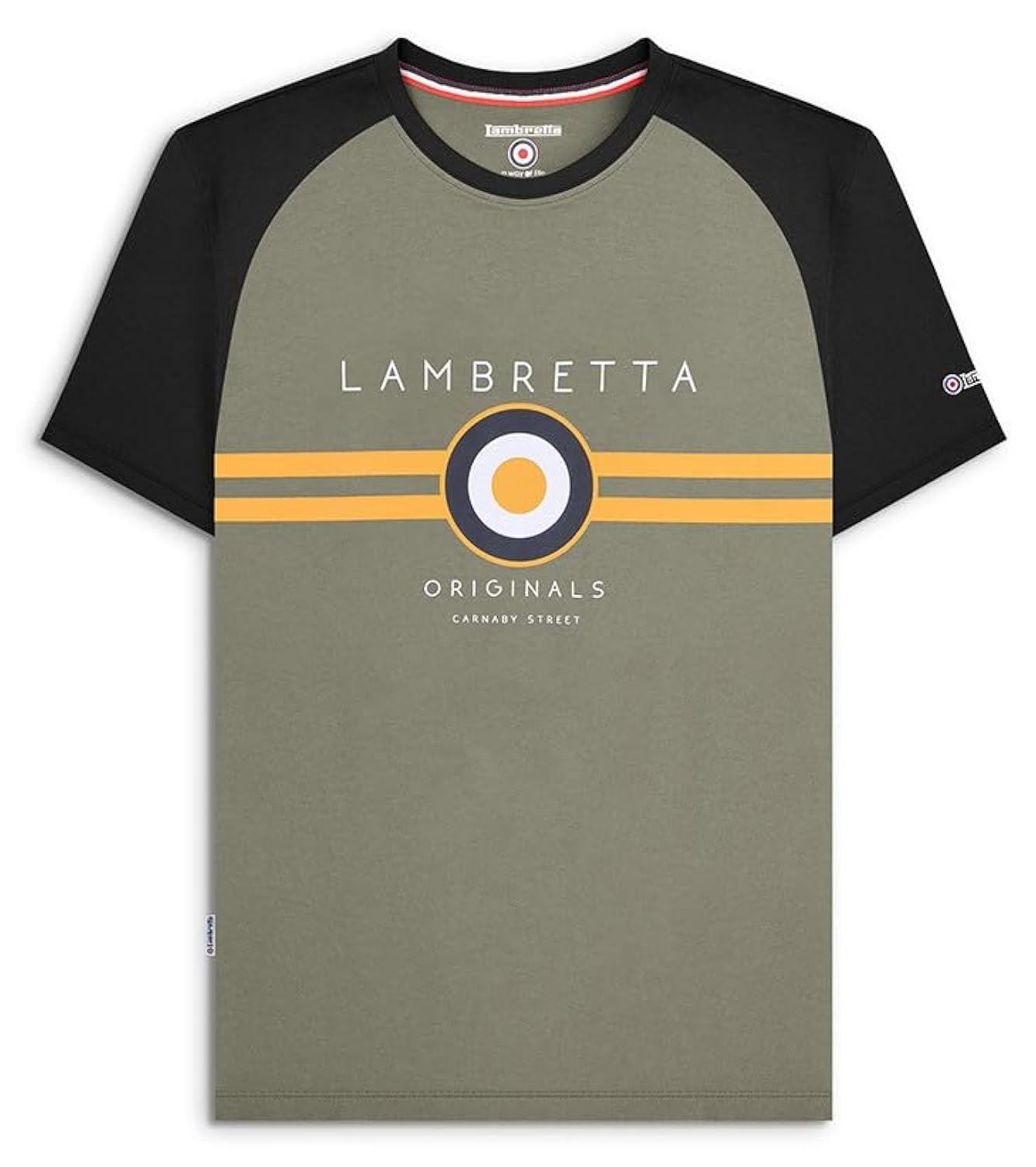 Lambretta Mens Striped with Target Raglan Short Sleeve T-Shirt(Khaki) Size M
