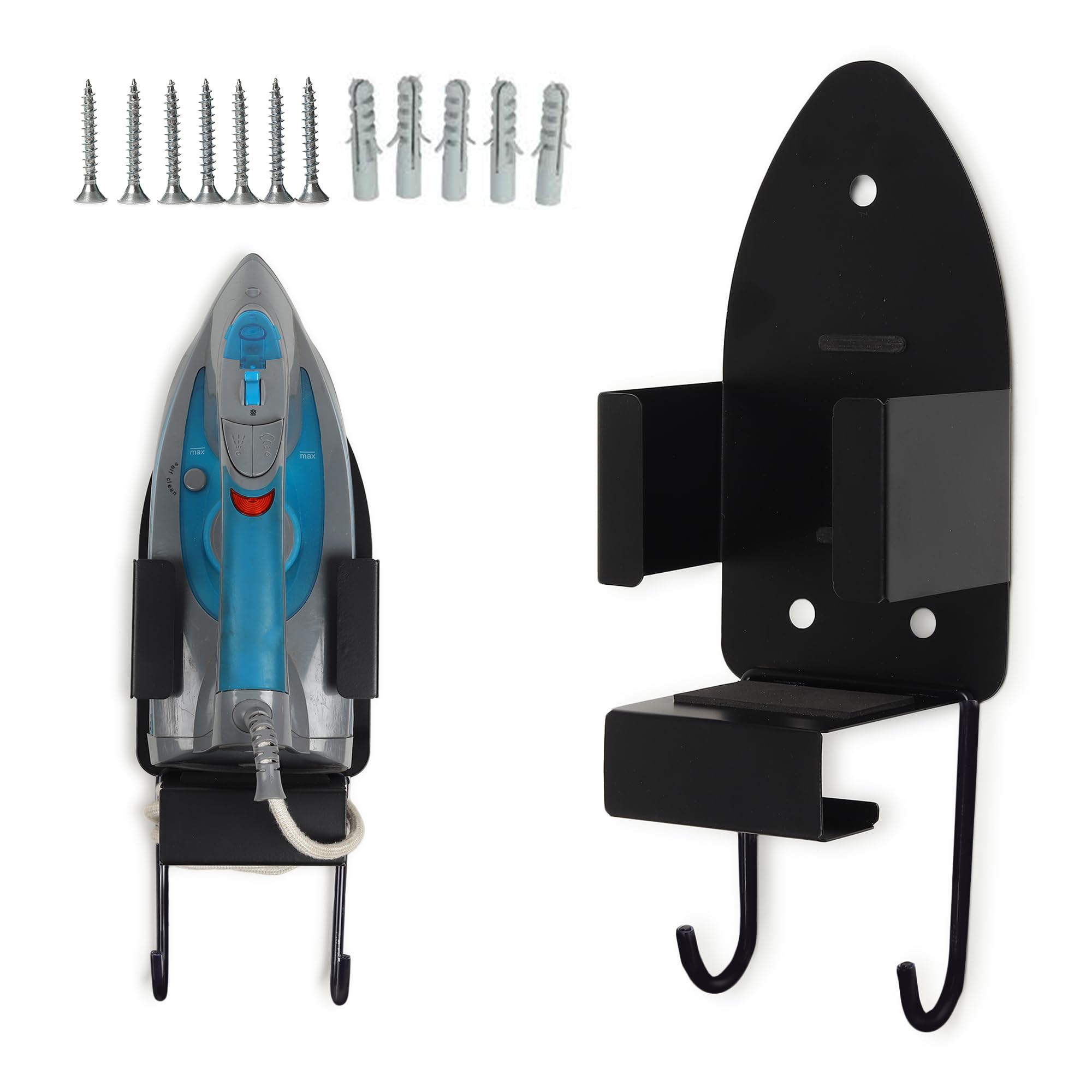 Amazon Brand - Umi IronForce Iron Board Holder |Portable Ironing Board Hanger Wall Mounted for Household Laundry Room|Electric Holder with Steel Hooks Space Saving Design with Cable Organiser, (Black)