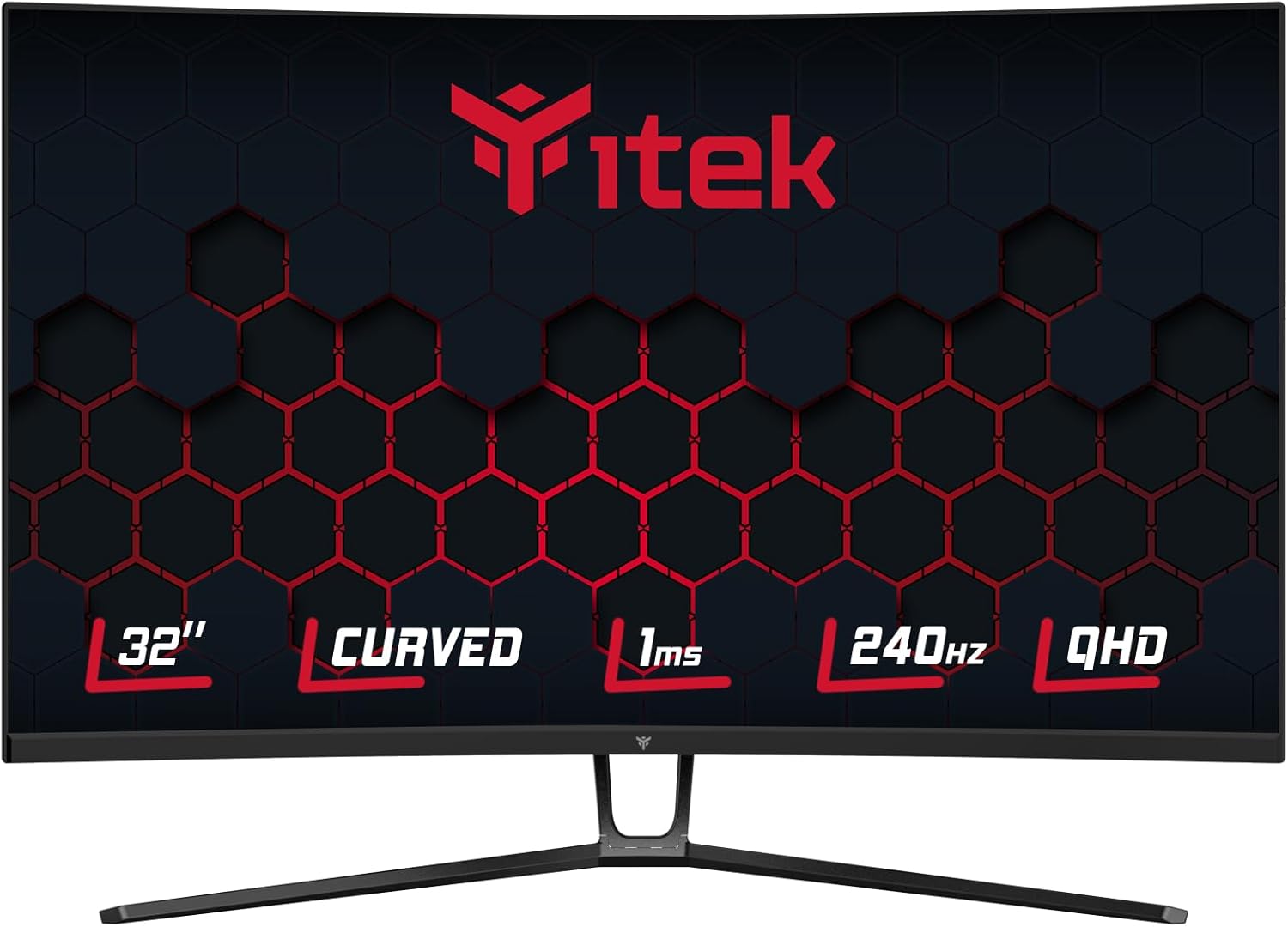 Itek GGC Monitor – 32″ R1500 Curved Display, 16:9 VA Panel, QHD 2560×1440 resolution, VA, 240Hz, 1ms, 2xHDMI and 2xDP connections, HDR 400, Adaptive Sync