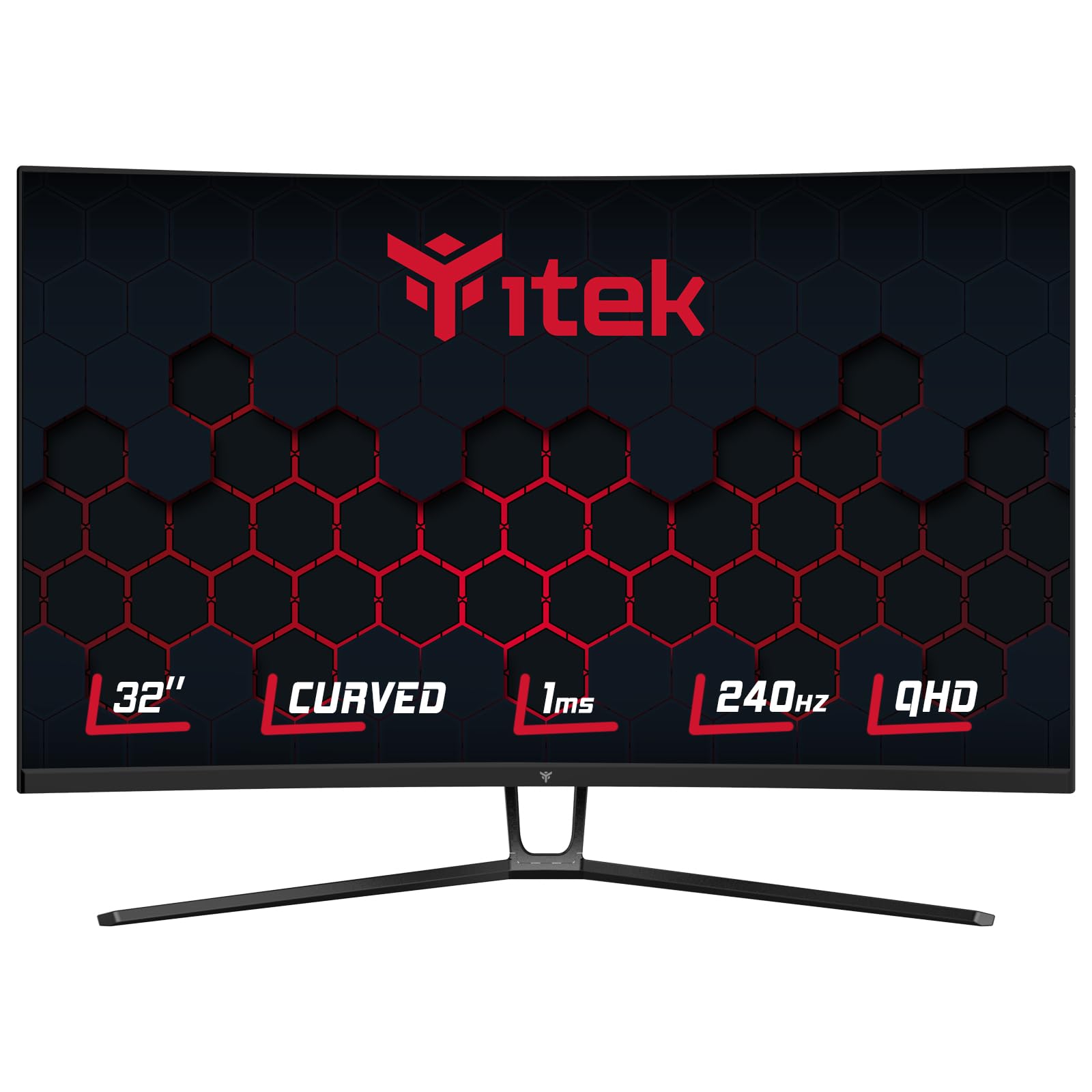 Itek Monitor GGC - 32" Curvo, 2560x1440 QHD, Pannello VA da 240Hz, Risposta 1ms, Collegamenti 2xHDMI e 2xDP, HDR 400, Adapt Sync