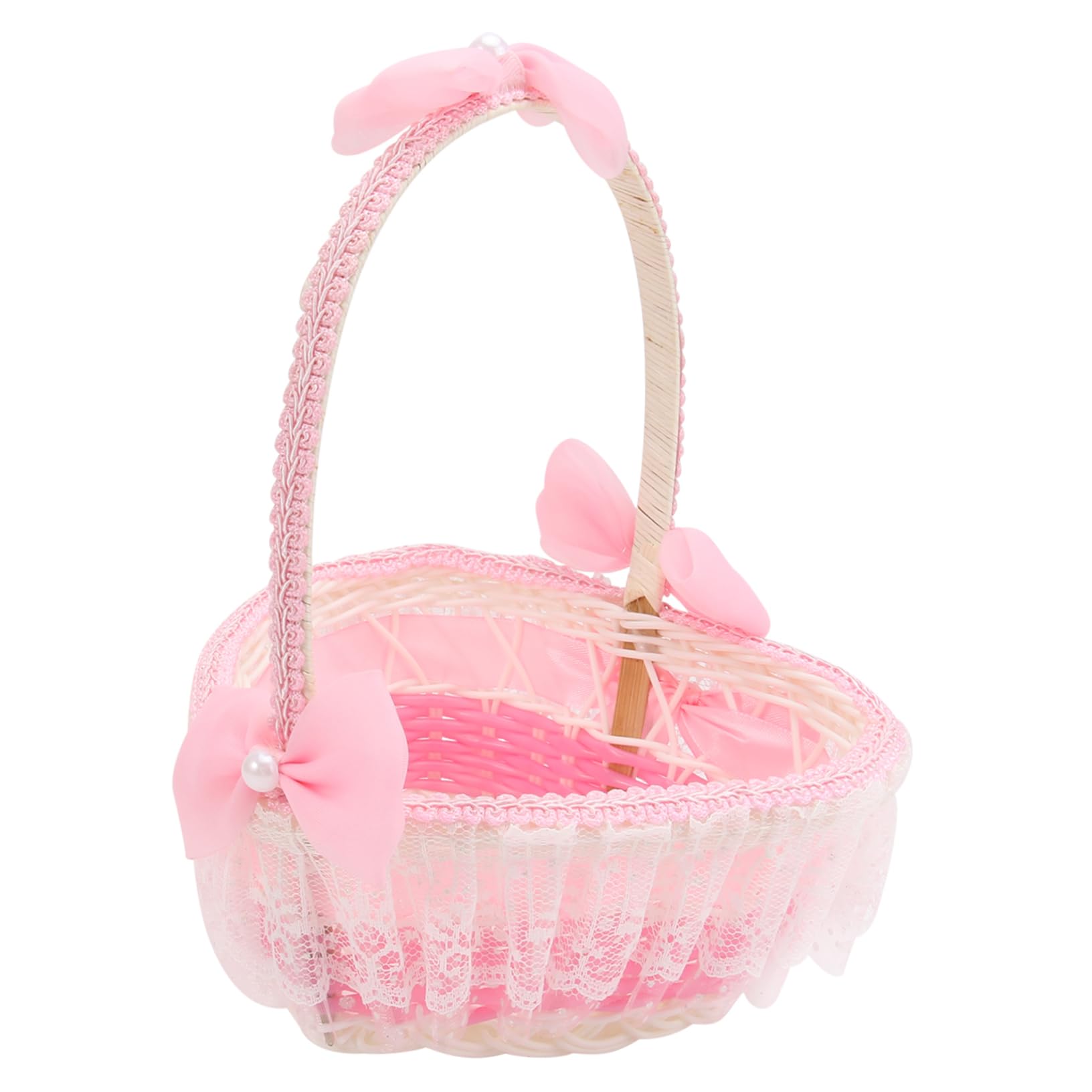 KOMBIUDA Flower Girl Pink Basket Heart Bouquet Basket Wedding Supplies Decorative for Home Parties