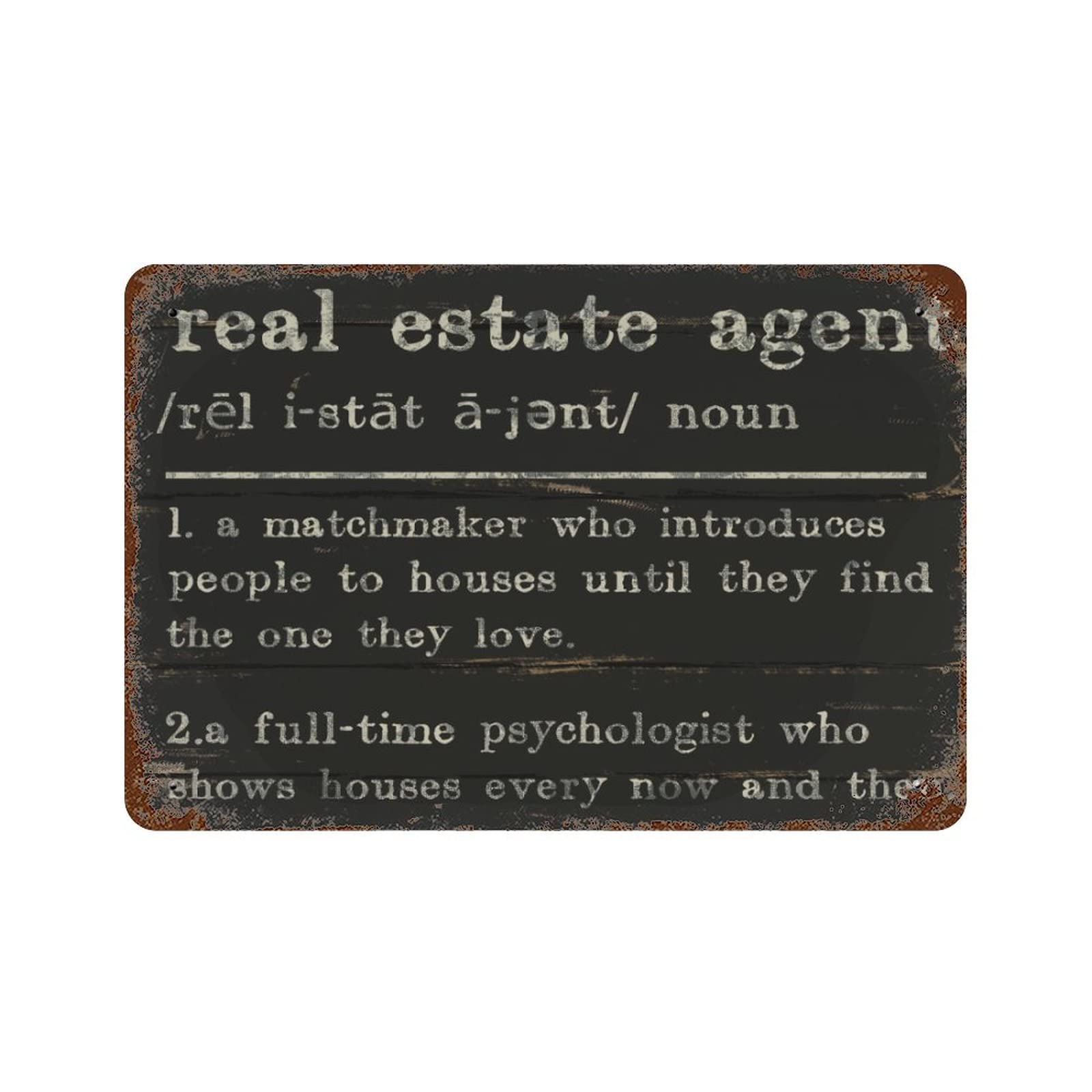 ENEDNATE Real Estate Agent Definition Dictionary Word Meaning Vintage Metal Sign 8x12 Inch Modern Quote Waterproof Aluminum Tin Signs for Indoor & Outdoor Home Decoration Wall Art Poster