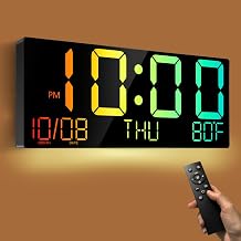 16" Large Digital Wall Clock 11 RGB Color LED Display with Remote Control