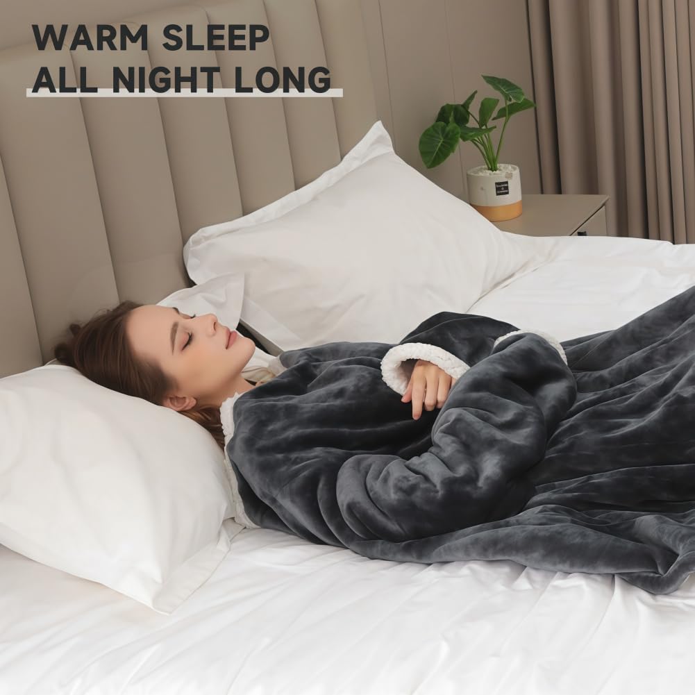 Beheizte Decke,USB Heated Blanket,tragbare beheizte Decke mit Ärmeln und Fußtasche mit 6 einstellbaren Heizstufen, schnelles Aufwärmen, Familie und (with feet)