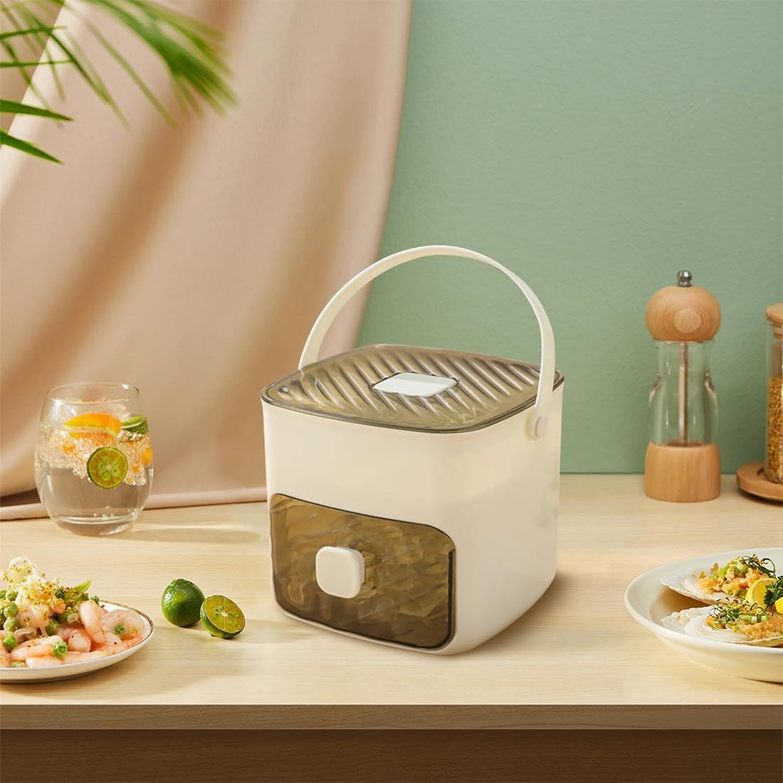 2026 Neu Clear Ice Maker, Tragbarer Eisbereiter mit Deckel und Aufbewahrungsbox 48 Eiswürfel, Eiswürfelbehälter, Ice Cube Tray, Eiswürfelentnahme per Knopfdruck, Eis Immer Griffbereit(B)