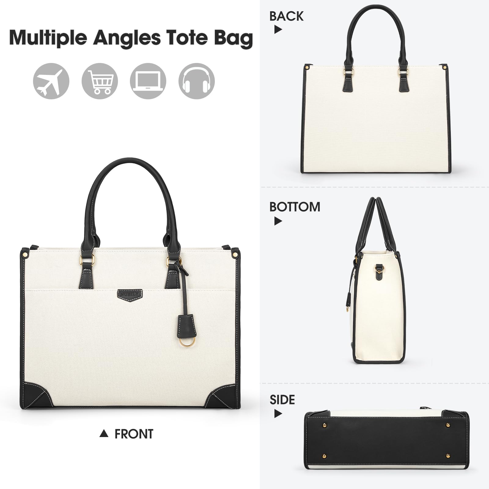 IGOLUMON Bolso de Mujer Grande Bolso Universidad Mujer Impermeable Bolso Portatil Ordenador Mujer 15.6 Pulgadas Tela de Vela Bolso Shopper Bolsa Tote para Oficina Trabajo