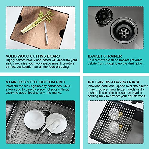 21 Inch Black Undermount Bar Sink Workstation - Ianomla 21 X 19 Inch Matte Black Stainless Steel Workstation Kitchen Sink Small Bar Sink Rv Sink 16 Gauge Single Bowl Outdoor Bar Prep Sink #TOP7