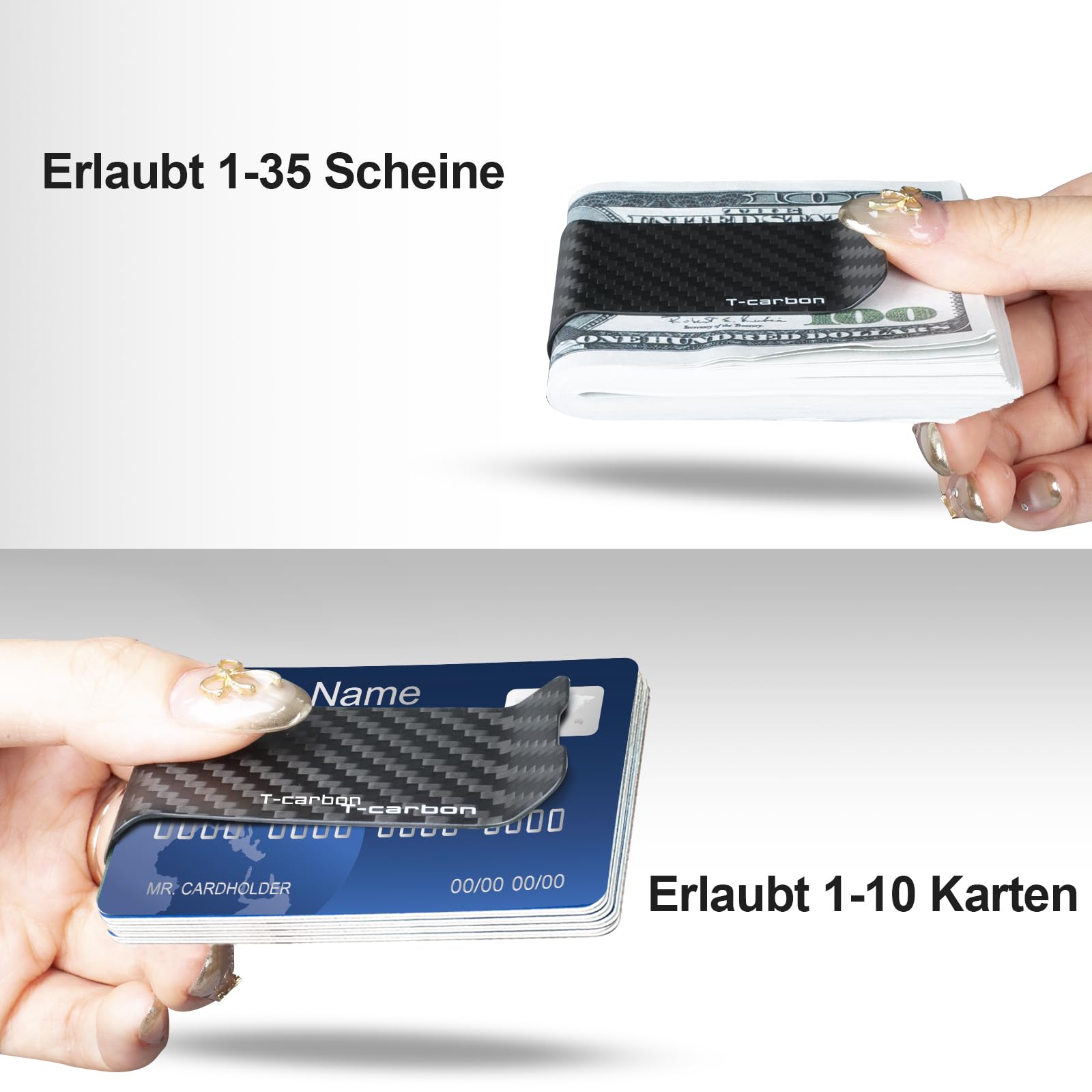 T-carbon Kohlefaser Mattes Geldklammer angenehm zu berühren Geldklammer für Männer Geldklammer für geldscheine Money Clip Schwarz