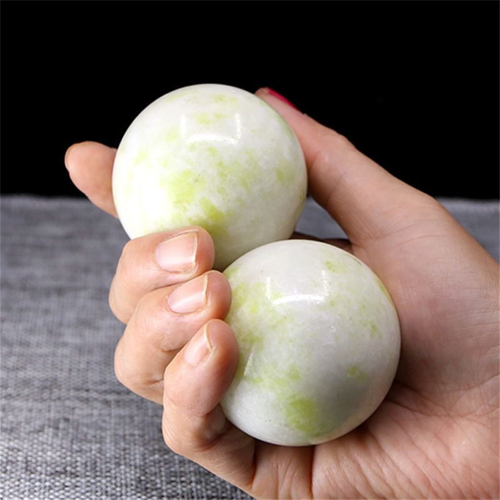 HOBKEY Cristal Natural en Bruto 1 par 50 mm Natural Jade Baoding Ball Fitness Handball Cuarzo Esfera Relajación Mano Muñeca Ejercicio Masaje Terapia Piedra decoración hogareña