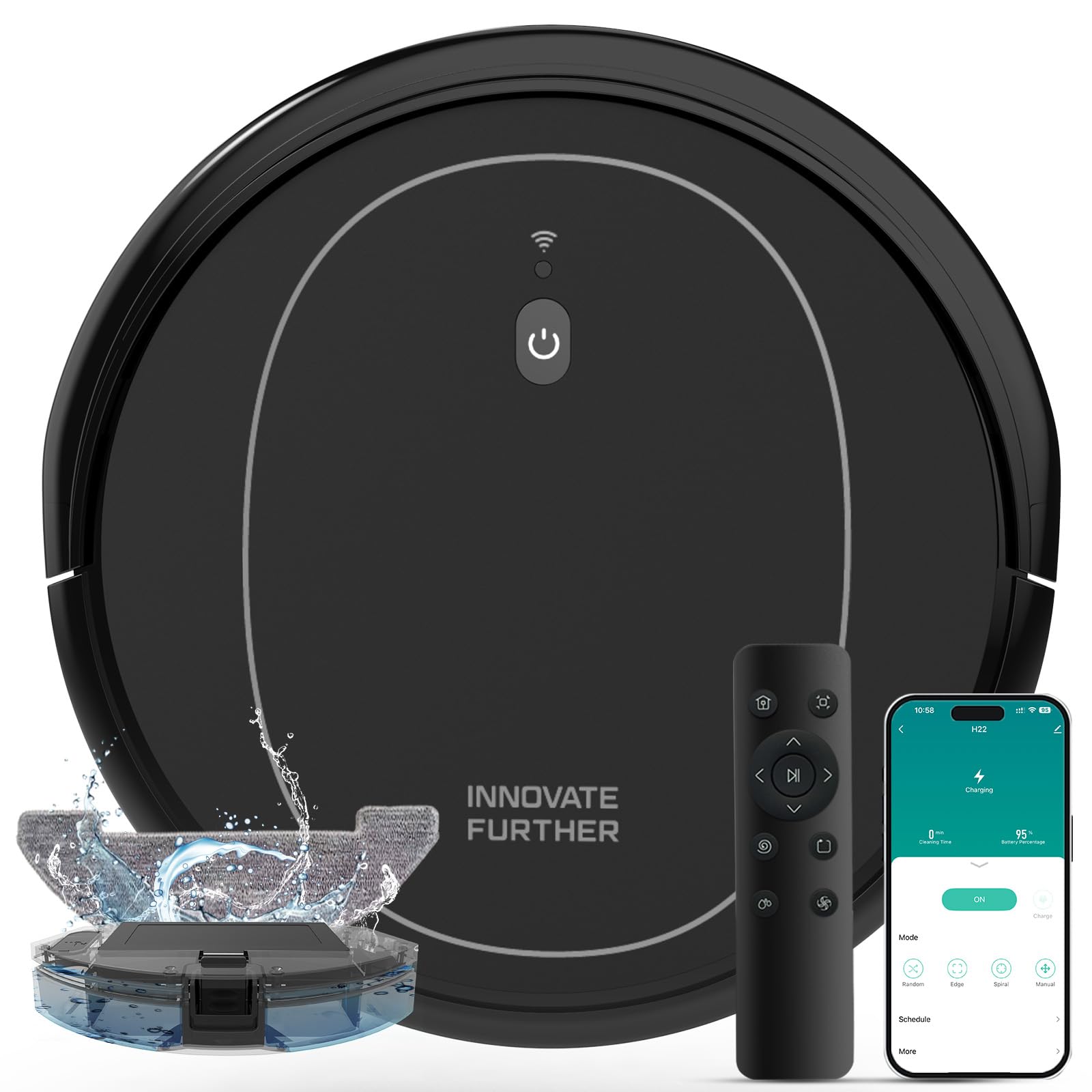 Robot Vacuum and Mop Combo, 5000Pa Self-Charging Robotic Vacuum Cleaner with Smart Obstacle Avoidance, 3-in-1 Robot Vacuum with Alexa & App Control, Quiet, Slim, Ideal for Pet Hair, Carpet and Floors