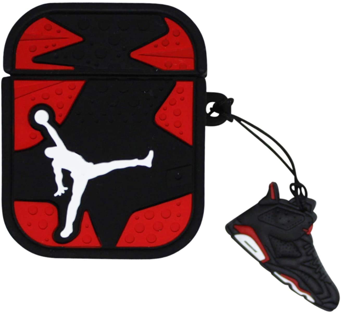 Airpod Case Compatible Full Protective Luxury Soft Rubber Premium Quality Silicone TPU 2109 Fashion Key Chain Jordan Basketball Jersey Headphones Inspired (6-red)
