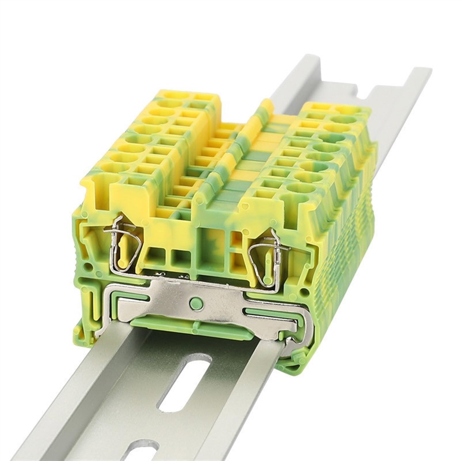 Connettore di terra 5 pezzi ST2.5-PE Gabbia a molla 2.5mm2 Filo PE Terminale di terra elettrico in metallo ST 2.5-PE Morsettiera su guida Din