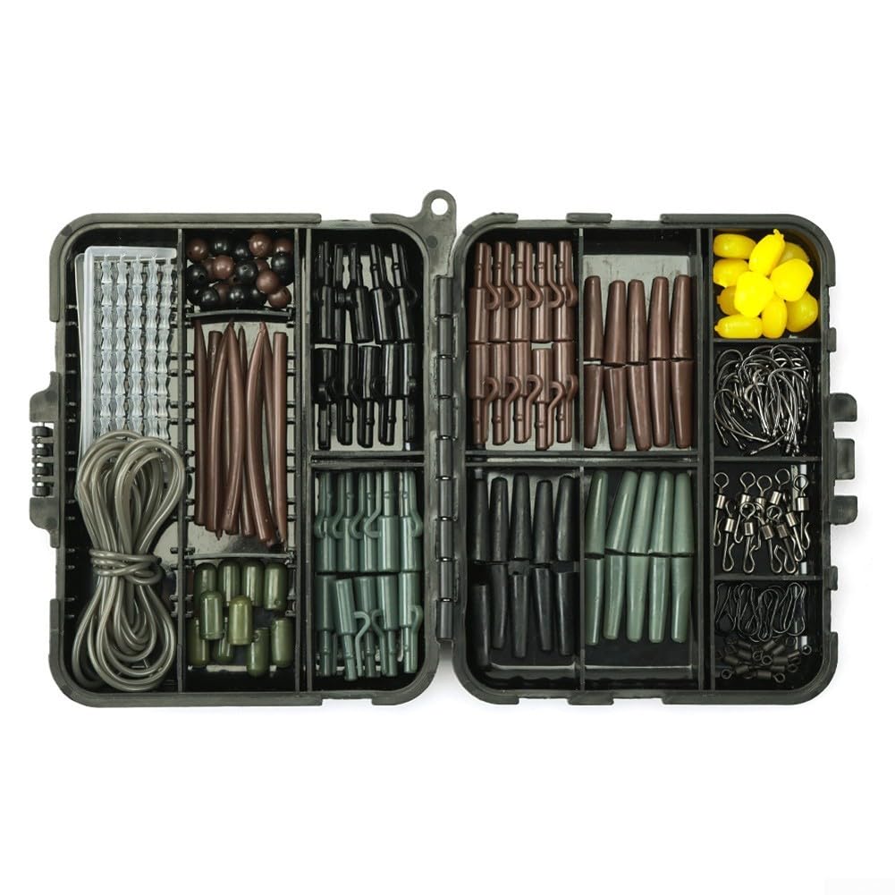 FACULX Carp Fishing Tackle Box 173pcs Kit with Sinker Weights, Carp Hook, Swivel Clips, Baits, Shrink Tube & Accessories - PORTABLE_TOOL_BOX