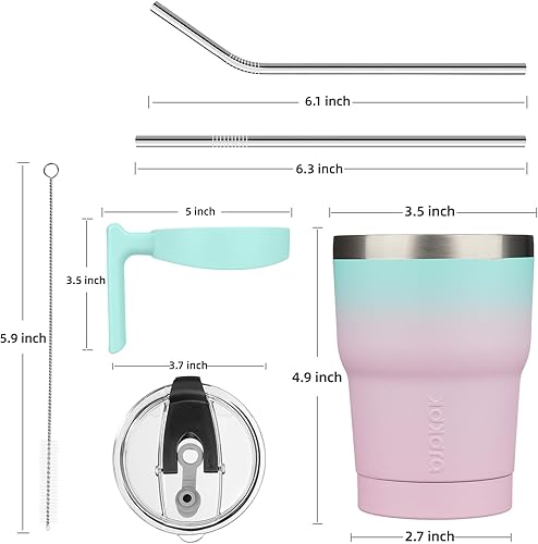 Miniatura 3 de BJPKPK Vaso de 10 onzas con asa, de acero inoxidable, con tapa y popote para mujer, diseño de chicle