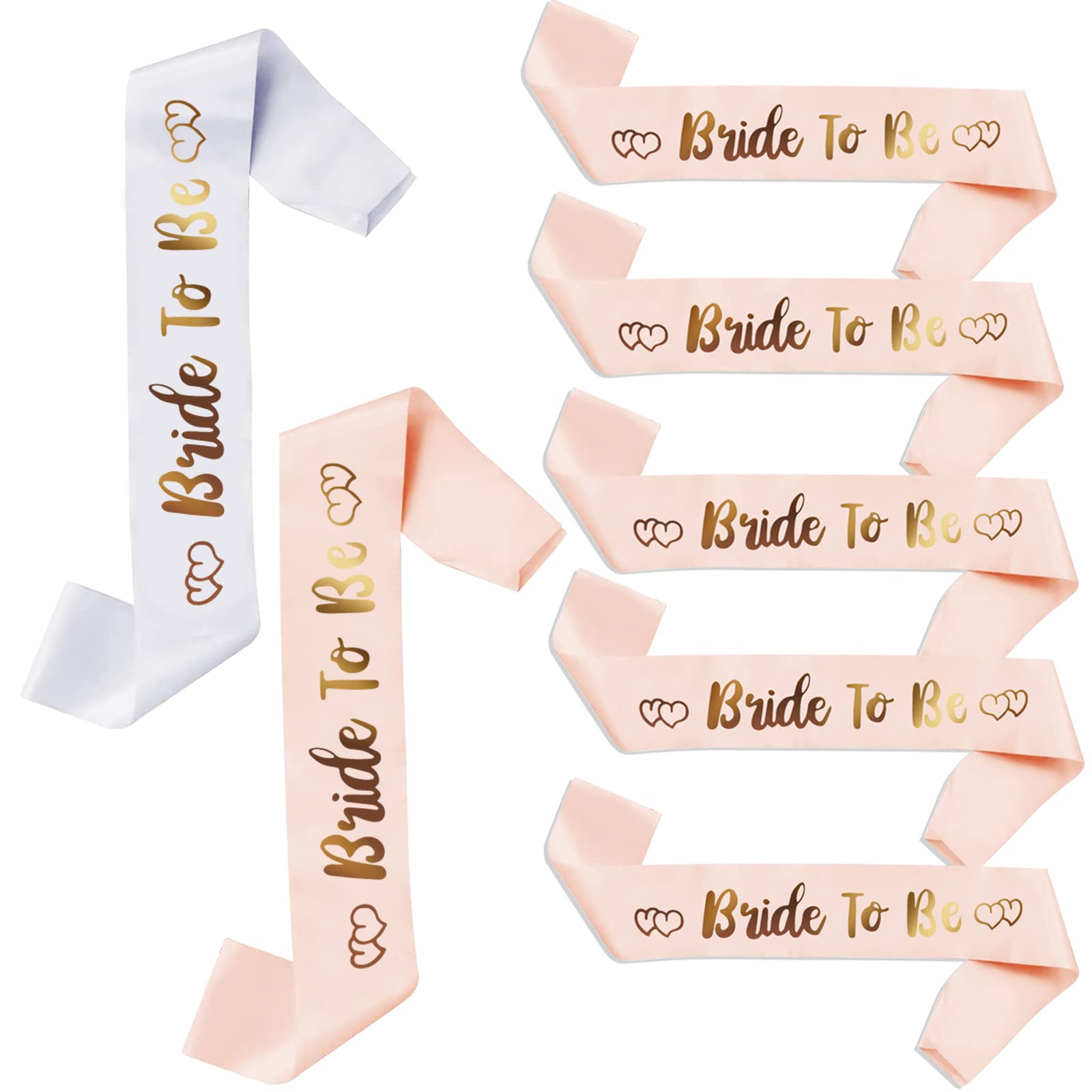 Team Bride 7pc Satin Sash Set 1 White Bride to Be Satin Sash and 6