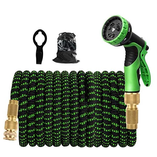 Kikc Manguera Extensible,Manguera de Jardin Manguera Extensible 15m Triple Núcleo de Látex 9 Tipos de interruptores de pulverización Conector de Cobre Puro con Gancho de Metal 15M/ 50FT(Verde Oscuro)