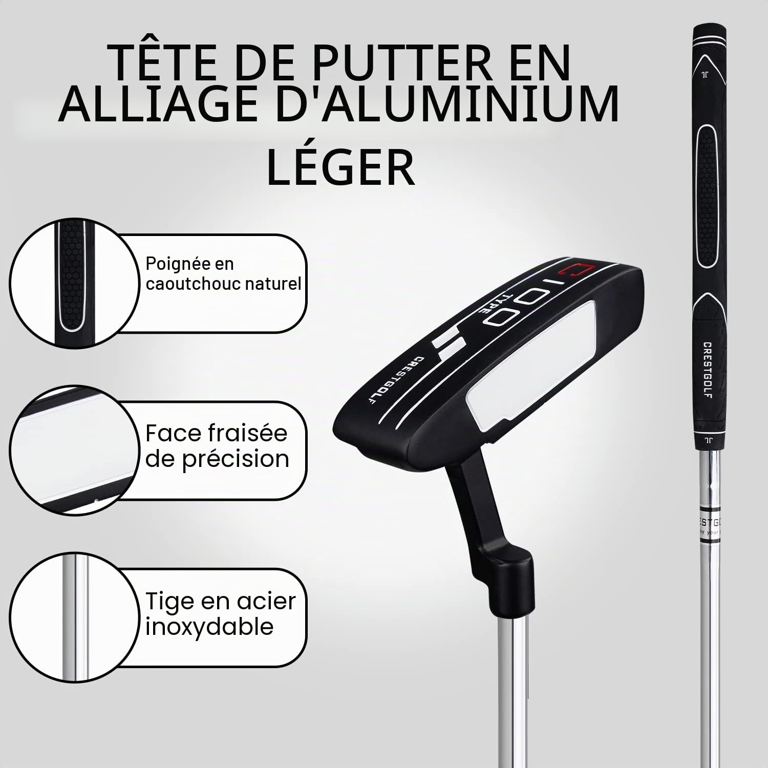 Crestgolf 35 Pouces Insert de Golf en Acier Inoxydable Putter de Golf Putter de Golf, Putter de Golf pour Homme droitier (Noir) Putter pour Homme Rio