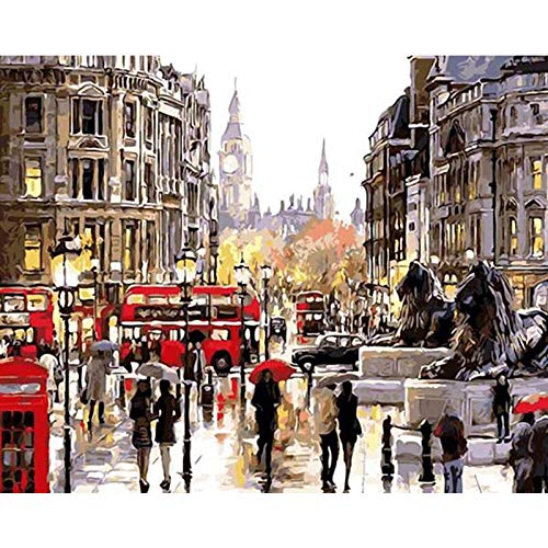 XCQHZYQ Peinture par numéro Kit, Rues de Paris 40x50 cm Peinture à l'huile de Bricolage numérique pour Enfants Adultes Home Decor sans Cadre Cover