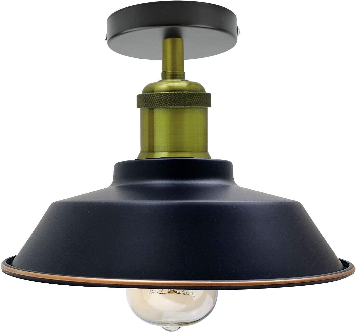 DC VOLTAGE Industrial Semi Flush Mount Ceiling Lights Metal Light Shade Lamp Holder Vintage Style Light Fitting for Kitchen Living Room Corridor Hall (Black Gold Line (Style 1))