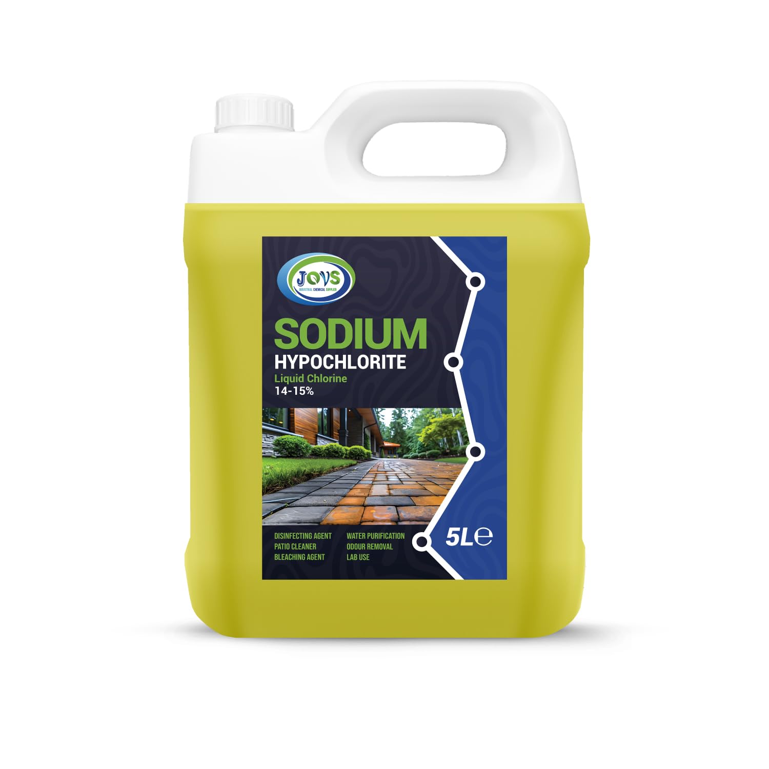 JOVS Sodium Hypochlorite 5 Litre - High Strength (14-15%) Brick, Driveway & Patio Cleaner - Stain Removal | Bleaching Agent | Odour Removal