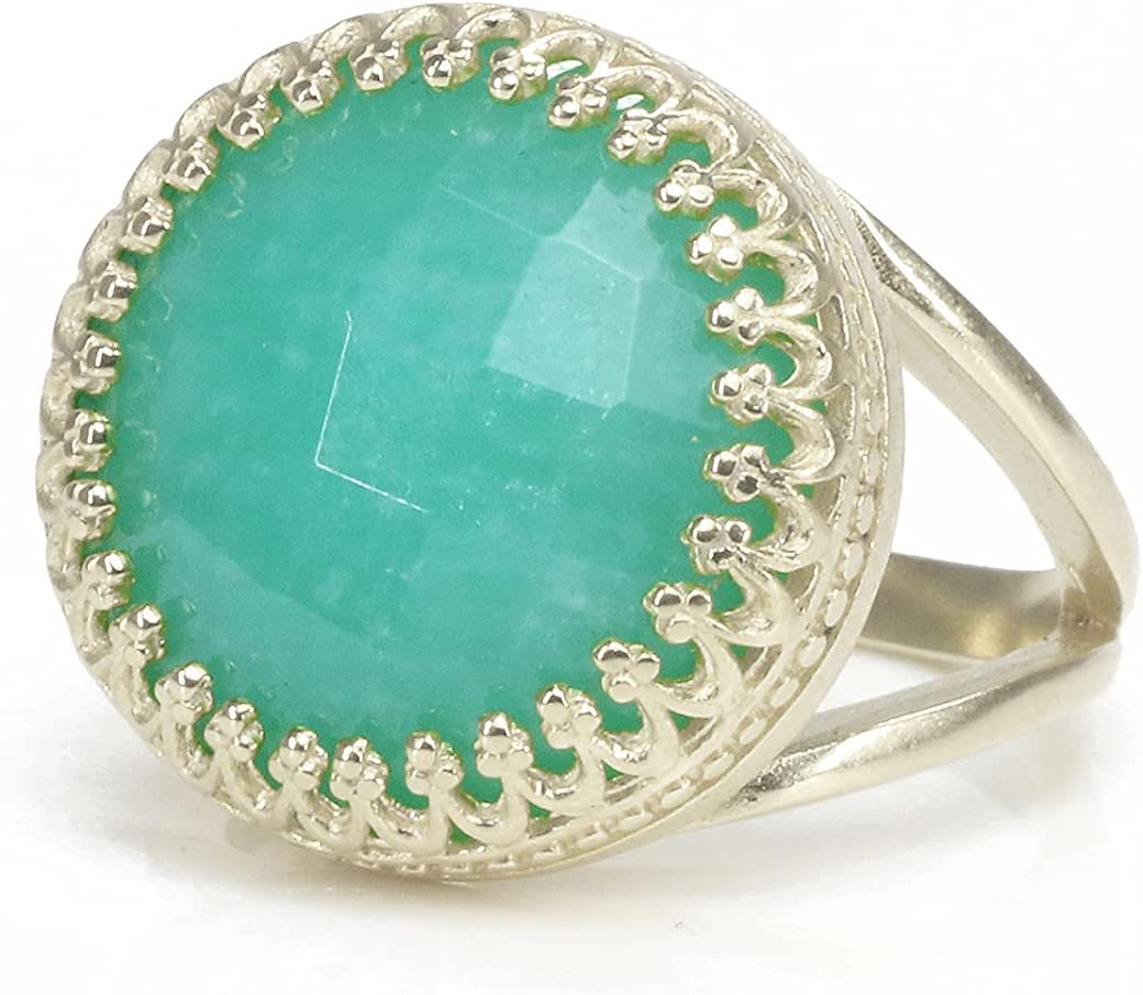 Dazzling Statement Amazonite Ring in 14k Rose Gold - 16mm Big Gemstone Rings for Women - Handmade Jewelry - Fashion, Boho, Wedding, Engagement - with Jewelry Box