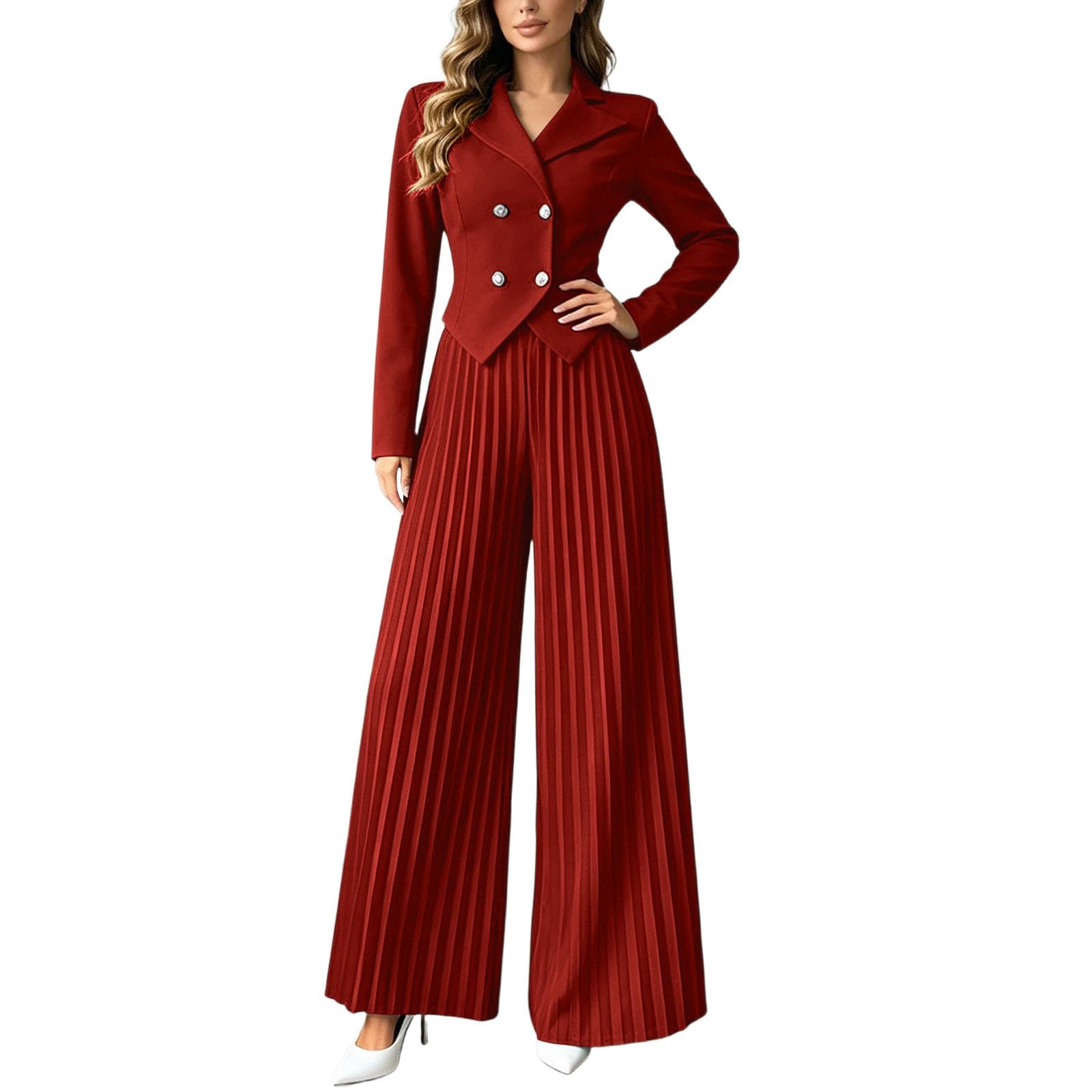 Traje de pantalón para mujer, elegante, de 2 piezas, chaqueta de traje, manga larga, monocolor, juego de traje ajustado, traje festivo, traje de ocio sencillo, con solapa, abrigo deportivo y