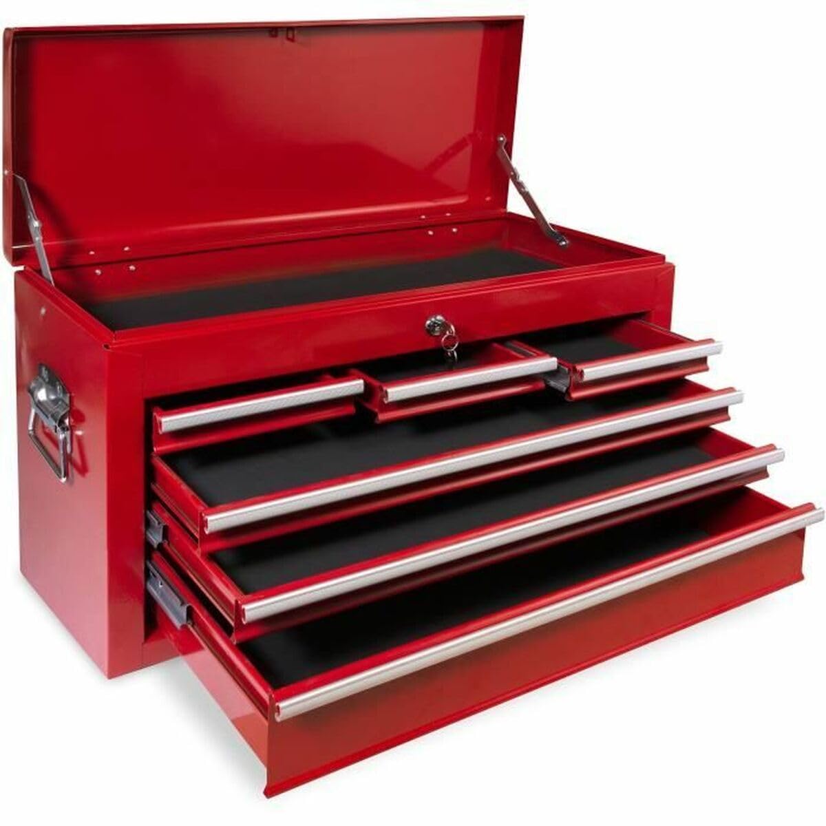Commode à outils rouge en acier robuste avec 6 tiroirs et serrure métallique de sécurité