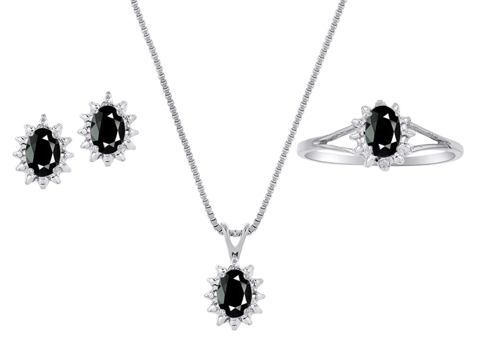 Nero onice e diamanti ciondolo, orecchini e anello set in argento Sterling .925 con catena e confezione regalo