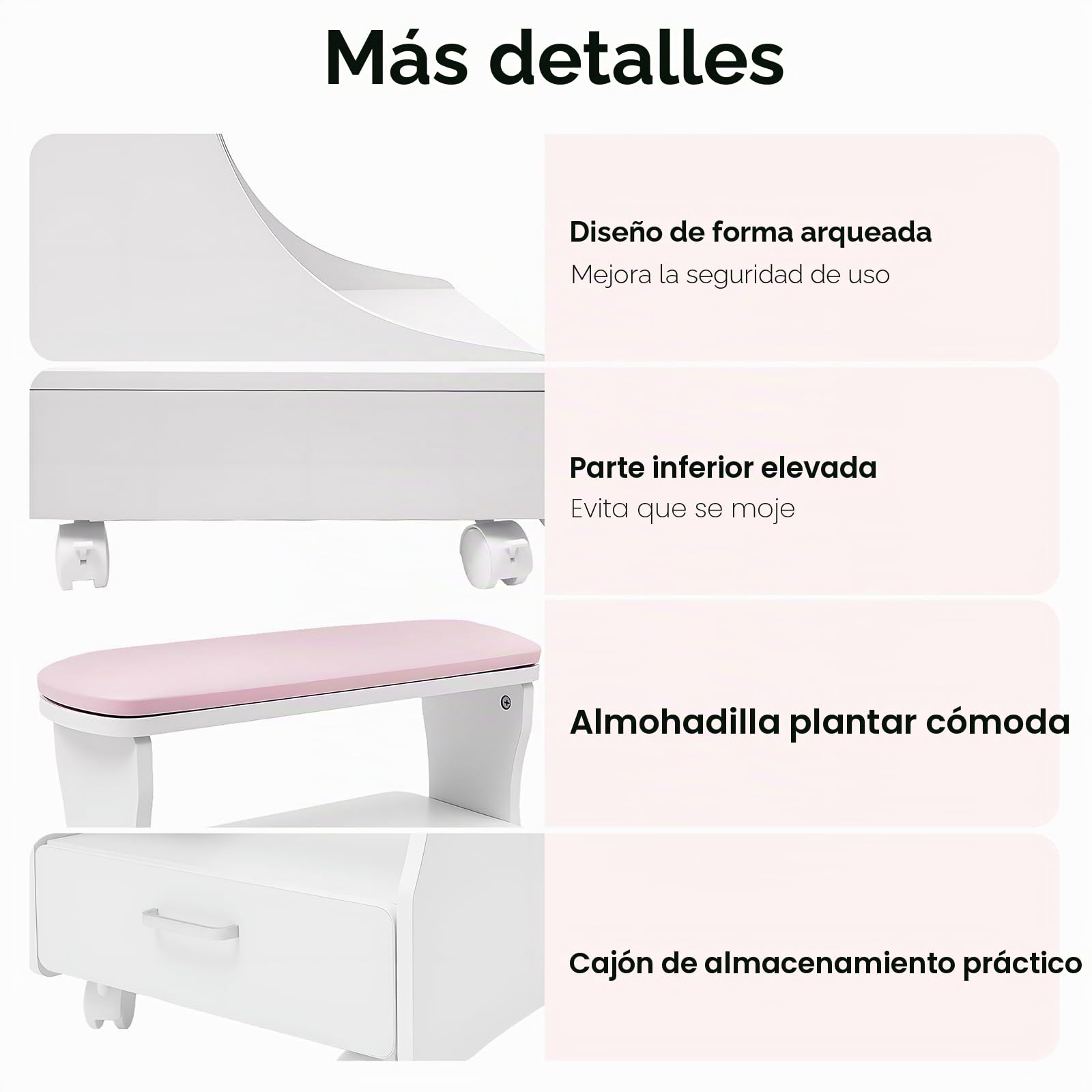 Reposapiés, pedicura, descanso, taburete de maquillaje, baño de pies, manicura, muebles, carrito para baño de pies, taburete con ruedas, uso en el salón de belleza, 52 x 41 x 55 cm, reposapiés,