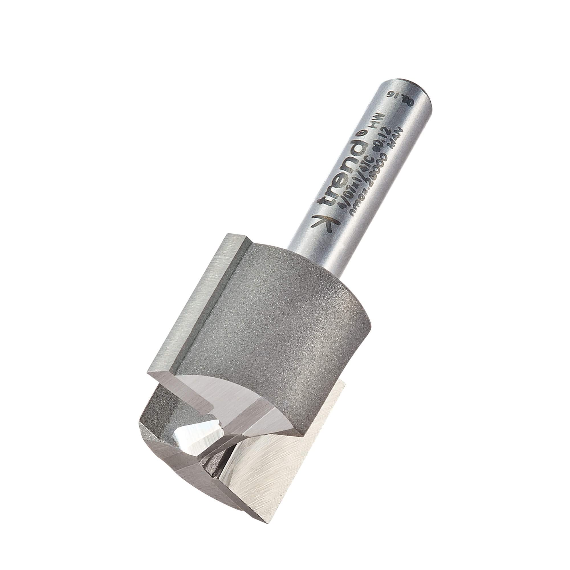 Trend Professional Straight Two Flute Router Cutter, 1/4 Inch Shank, 22.2mm Cut Diameter and 19mm Cut Length