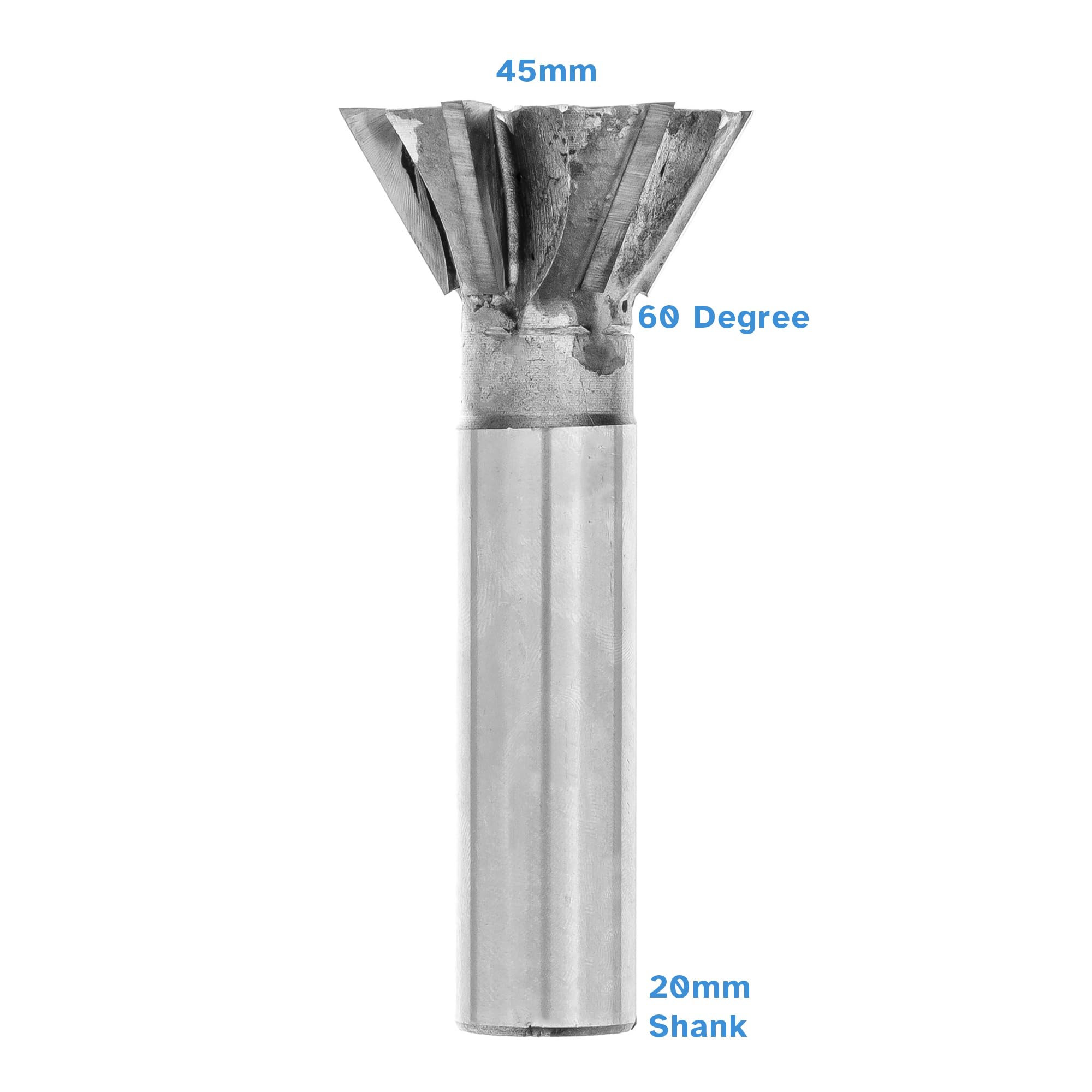 HALLMERS 45mm 60 Degree Carbide Tipped Dovetail Milling Cutter – 20mm Shank, 4 Flutes - Woodworking Joinery Groove Router Bit