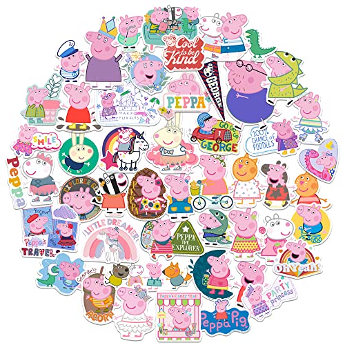 Peppa Pig Sticker Pack Die Cut Vinyl Large Deluxe Stickers Variety Pack - Laptop, Water Bottle, Scrapbooking, Tablet, Skateboard, Indoor/Outdoor - Set of 50