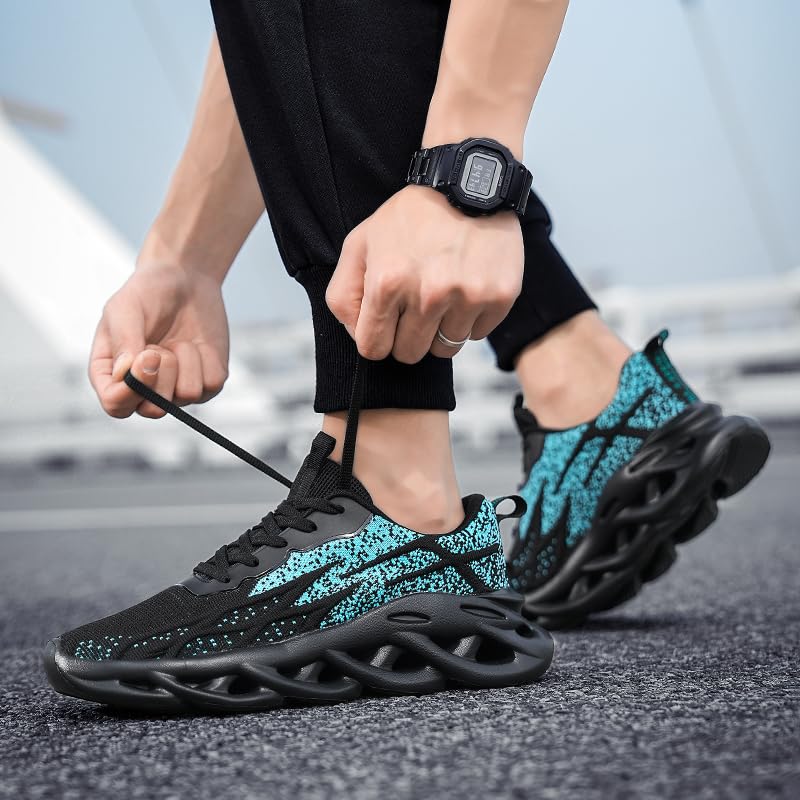 Image of DLWKIPV Mens Running Shoes Tennis Slip on Sneakers Walking Sports Gym Athletic Workout Non Slip Work Shoes Casual Lightweight Soft Fashion Trainers Black Blue Size 12