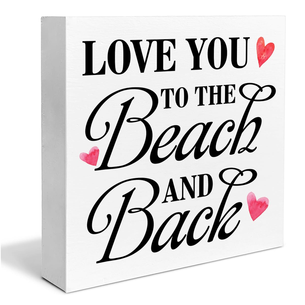 Beach Wooden Box Sign Beach House Decor Love You to the Beach and Back Square Wood Sign Desk Decoration Wood Block Plaque Box Sign for Shelf Home 5 x 5 Inches Gift for Spouse