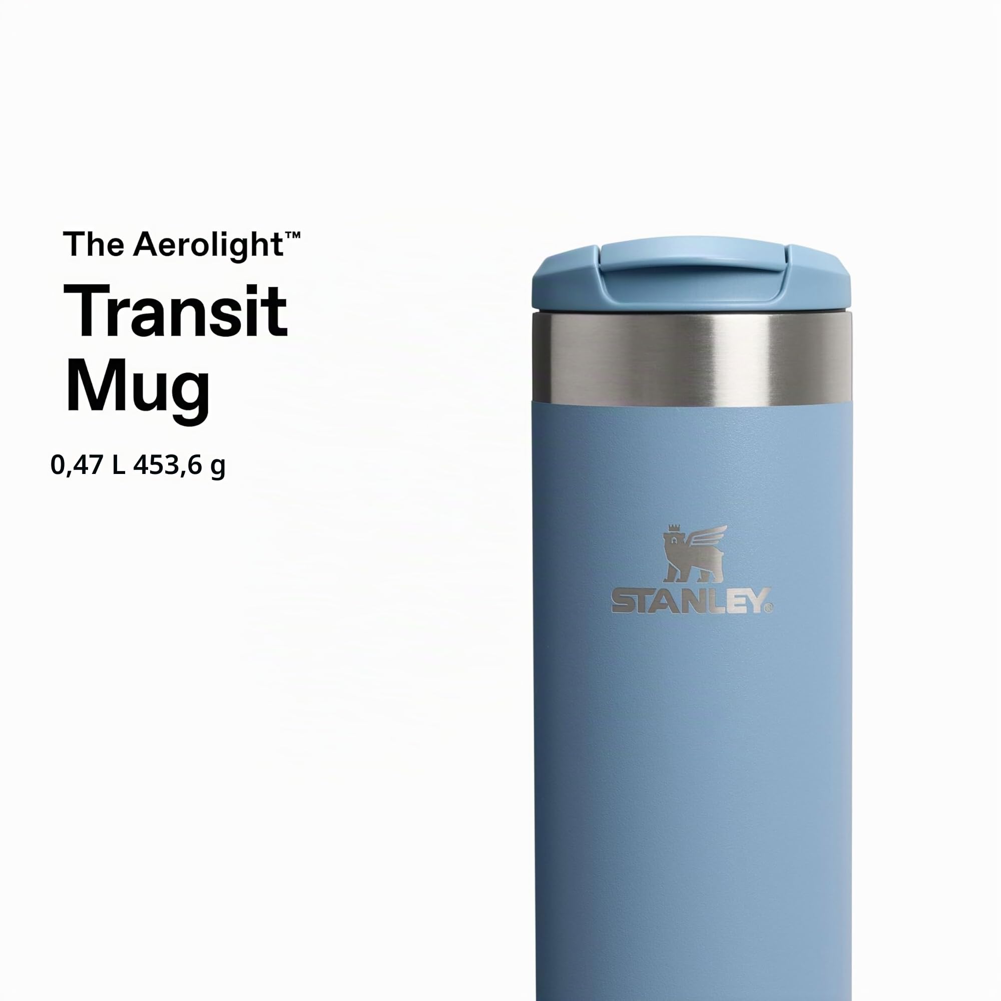 Stanley 1913 Aerolight Transit Termo Cafe para Llevar 0.47L - Mantiene el Calor Durante 8 Horas - Compatible con Soporte para Coche - Taza Café Antifugas - Apta Para Lavavajillas - Indigo