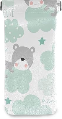 HUSSRITY Eyeglasses Case Bear And Clouds Sunglasses Pouch Soft PU Leather Squeeze Top Eyeglass Holder Portable Glasses Case For Women Men