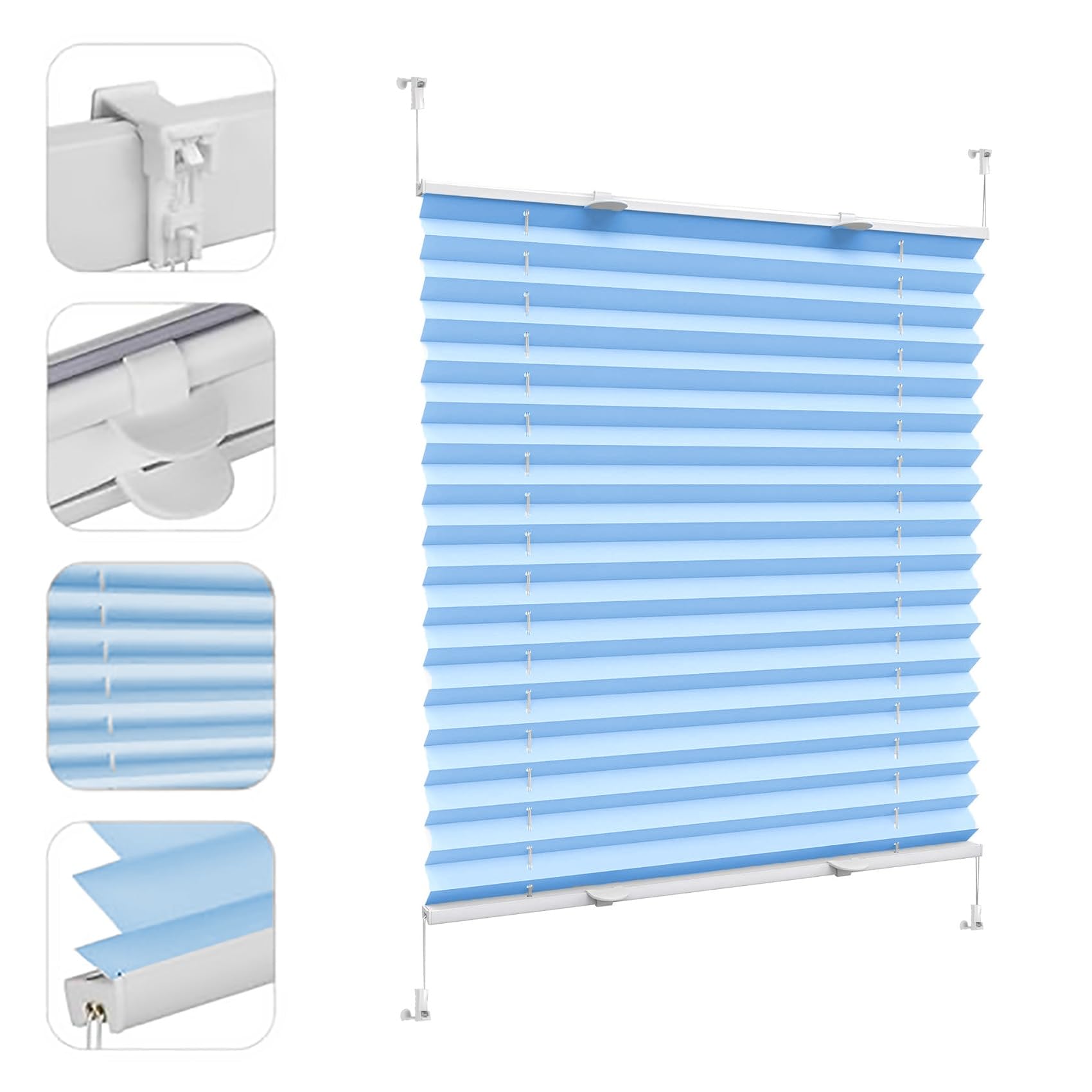 Self Adhesive Blinds, 25 x 130 cm Thermal Blackout Privacy Protection, Curtains Blinds Concept Blinds Easy to Install Self Adhesive, for Windows and Doors, Sky Blue
