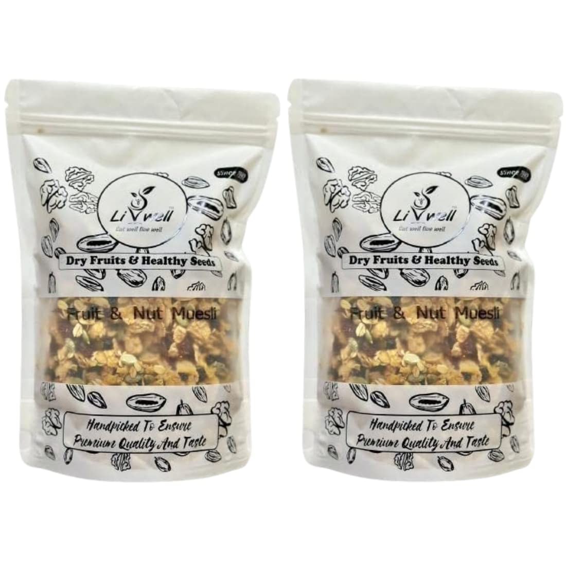 LIVWELL Muesli Dry Fruit and Nut 500gm with Real Fruits | Breakfast | Diet Food | 100% Wholegrain Muesli (Pack Of -2, 500gm+500gm= 1kg) (B0BWR6GYG6) Amazon Price History, Amazon Price Tracker