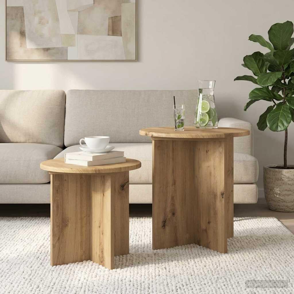 Genérico Conjunto de mesas auxiliares 2 uds. Roble Artisan Ø 45 x 45 cm,Mobiliario Mesas,Mesas auxiliares,11.1 kg-8001018
